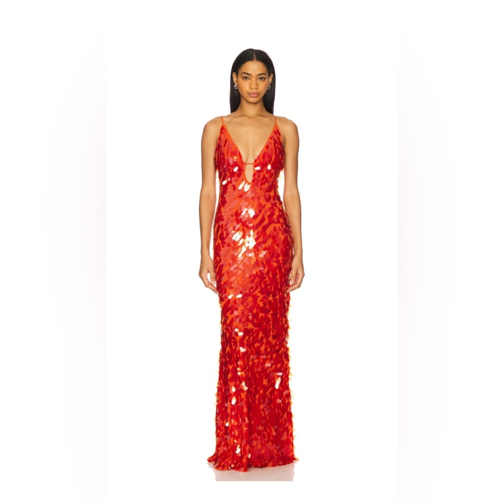 MISHA SAPPHIRE Vibrant Red Sequin Maxi Dress